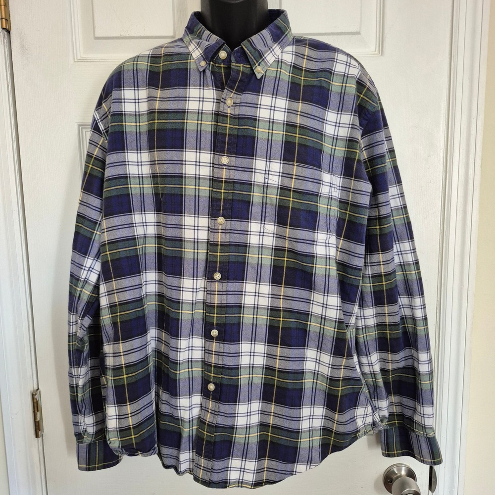 J.Crew Oxford Mens XXL Blue Green Plaid Cotton Button Down Shirt Long Sleeve
